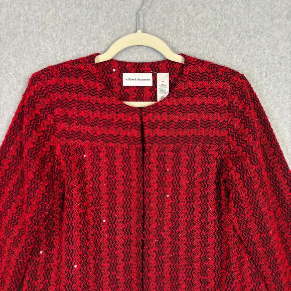 Alfred Dunner Blazer 10 Red Open Textured Sequin Shimmer Formal Party Granny - Picture 2 of 9